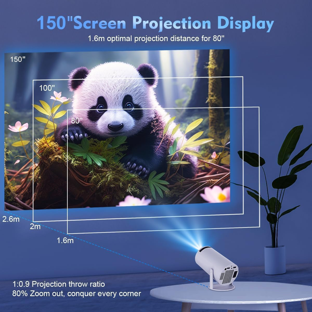 HY300PRO Auto Keystone Mini Portable Projector, 4K Support Smart Projector with Wifi 6 BT Air Remote, Screen Adjustment, 180 Degree Rotation, Home Video Projector Built-In Android 11.0 OS