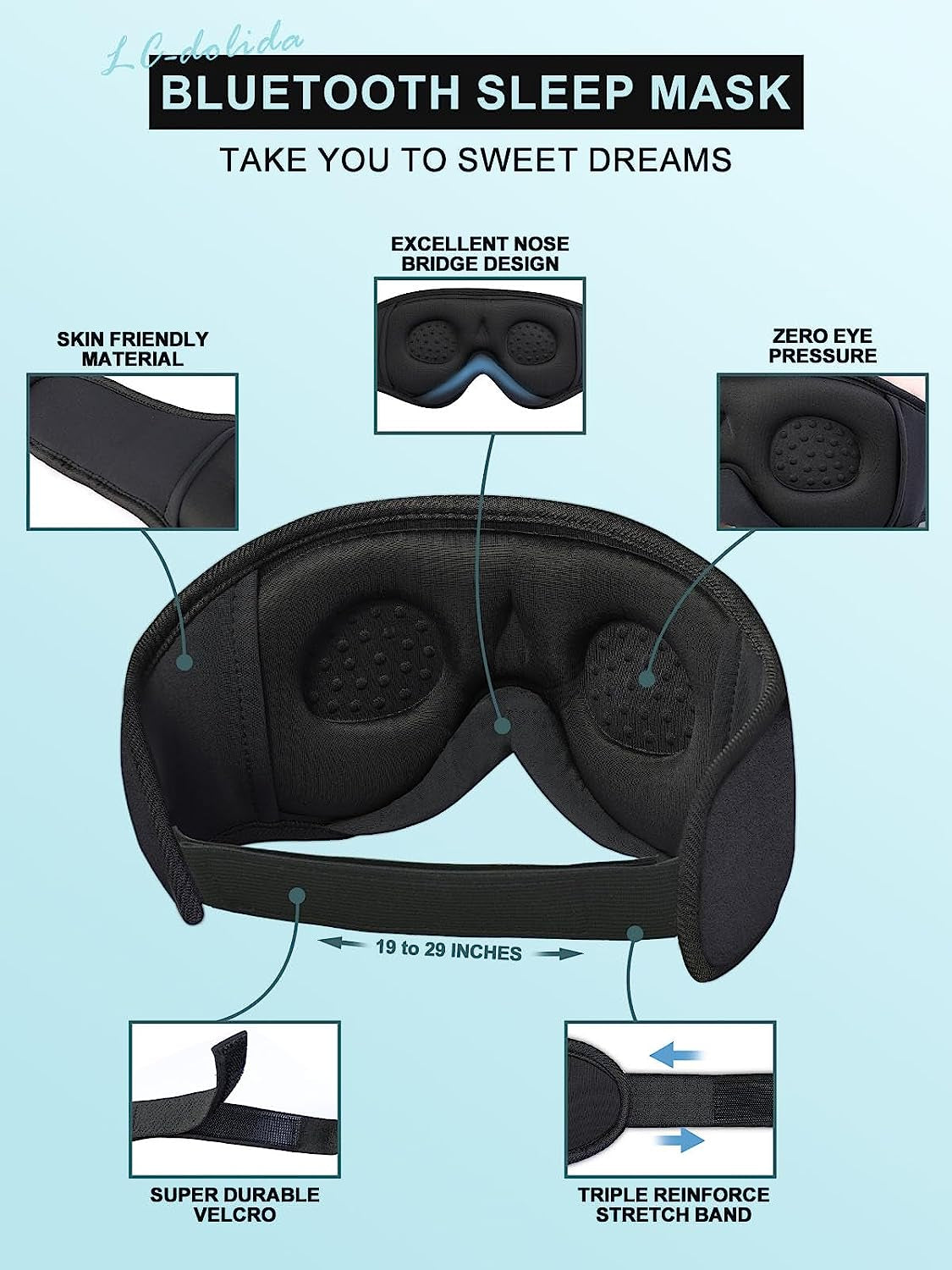 Sleep Headphones, 3D Sleep Mask Bluetooth Wireless Music Eye Mask, Sleeping Headphones for Side Sleepers Sleep Mask with Bluetooth Headphones Ultra-Thin Stereo Speakers Perfect for Sleeping