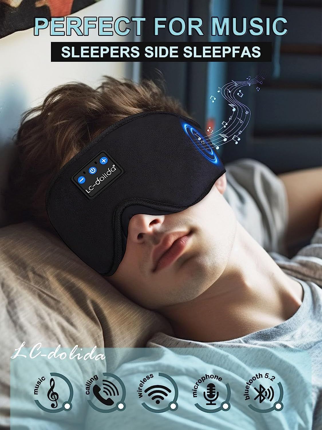 Sleep Headphones, 3D Sleep Mask Bluetooth Wireless Music Eye Mask, Sleeping Headphones for Side Sleepers Sleep Mask with Bluetooth Headphones Ultra-Thin Stereo Speakers Perfect for Sleeping