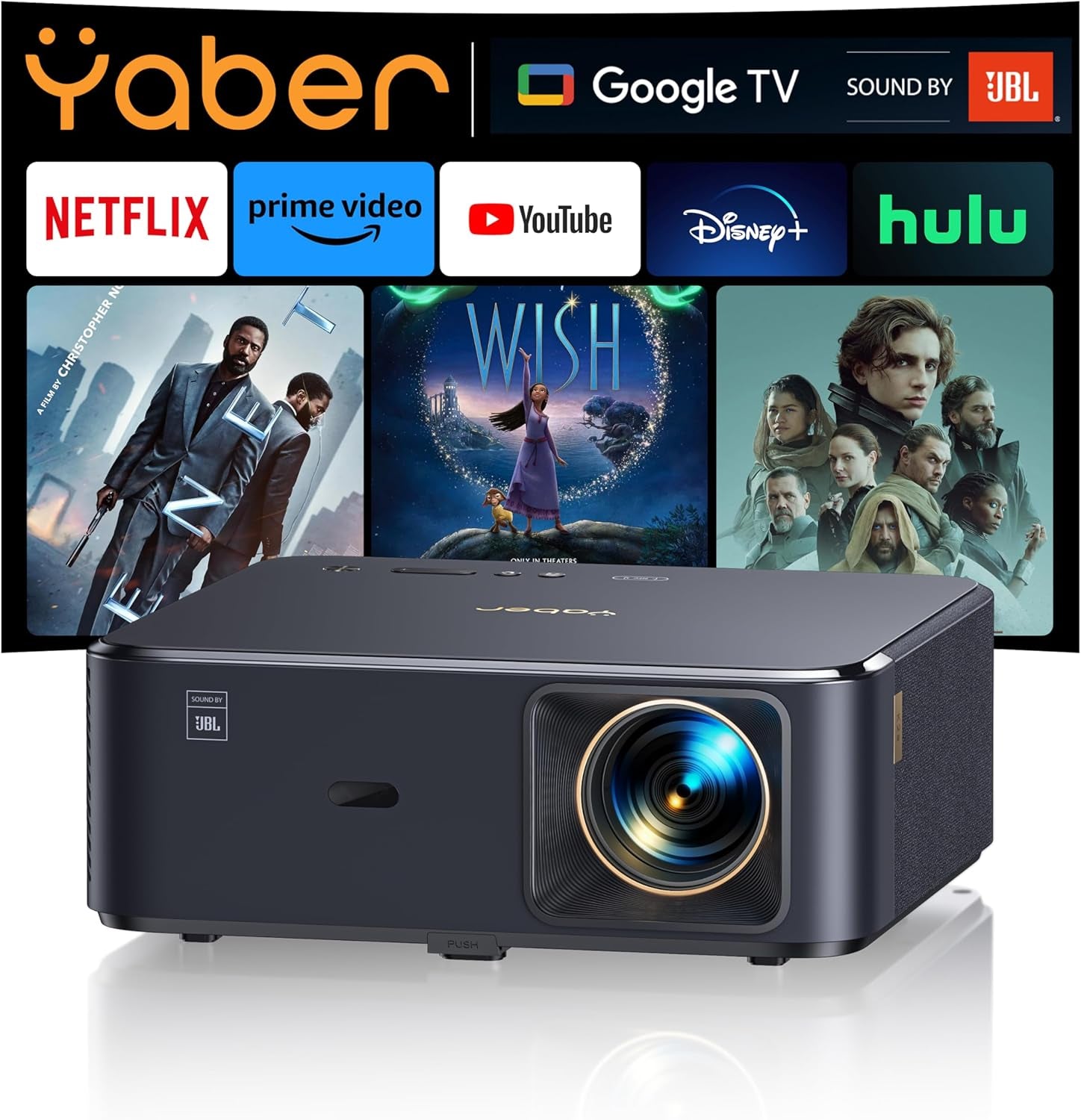 Projector 4K with Android TV,  K2S 1000 ANSI Wifi 6 Bluetooth Projector, Sound by JBL, Dolby Audio, Auto Focus & Keystone,Native 1080P 4K Supported Outdoor Movie Projector with Netflix 7000+ Apps